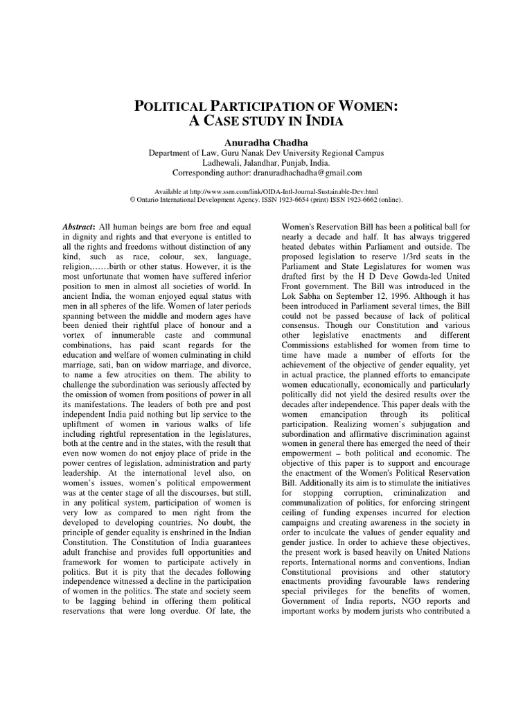 Political Participation of Women A Case Study in India PDF | PDF ...