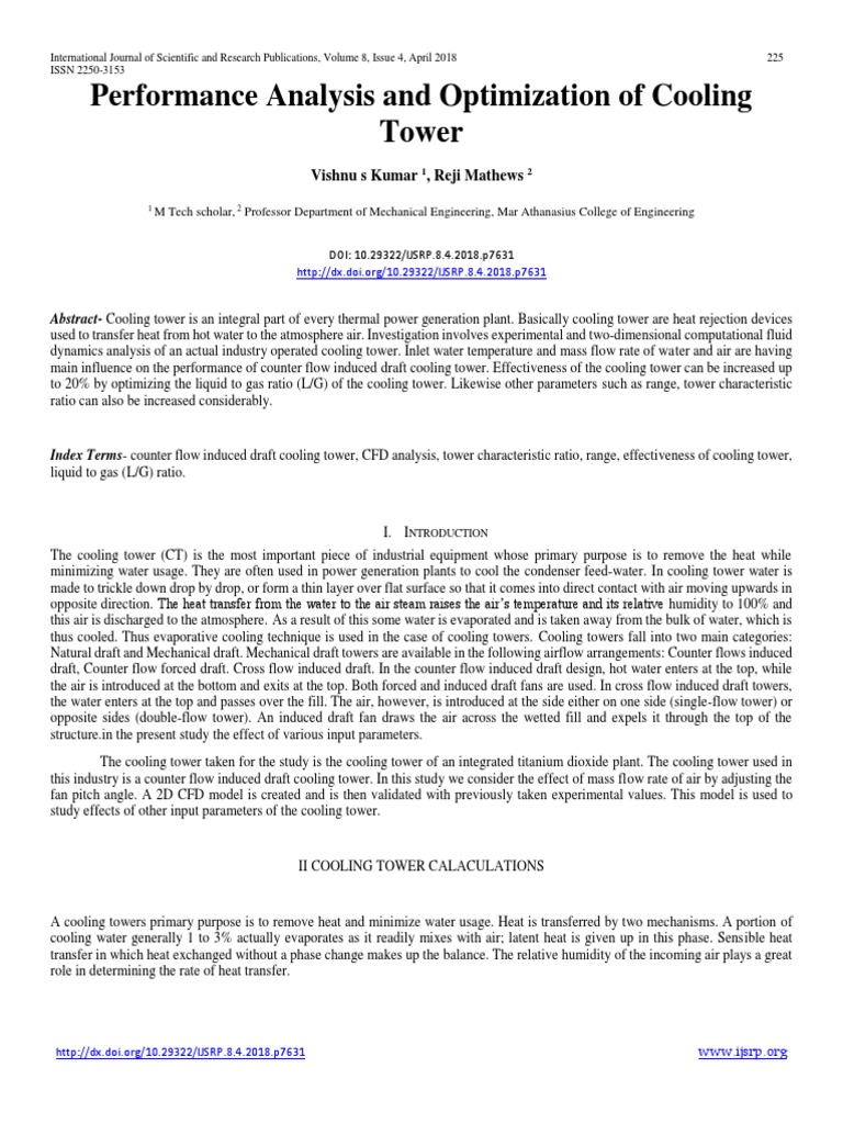 Cooling Tower Performance Optimization | PDF | Heat Transfer | Flow ...
