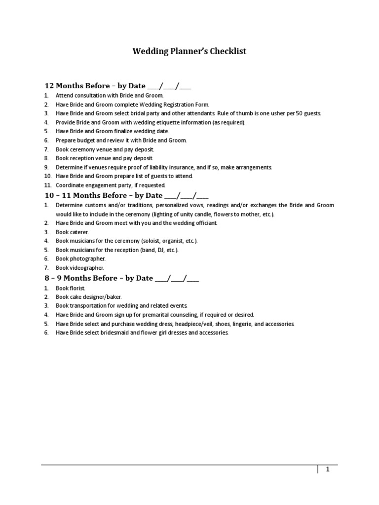 Comprehensive Wedding Planning Checklist | PDF | Wedding | Bridesmaid