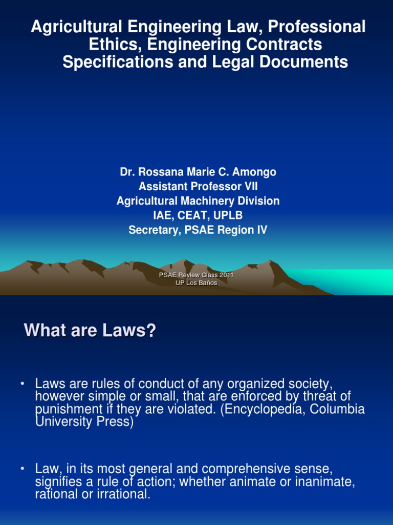 Agricultural Engineering Law, Professional Ethics, Engineering ...