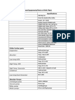 Parts: Mechanical Equipments/Parts in HVAC Plant: Specifications