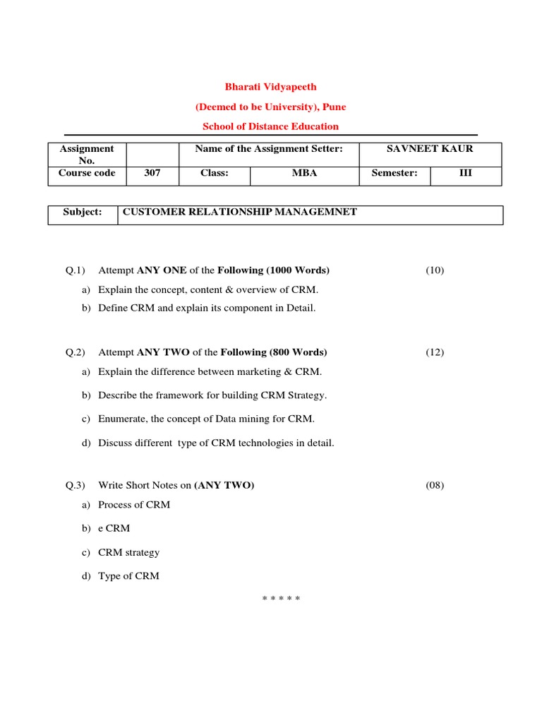 Assignment No. Name of The Assignment Setter: Savneet Kaur Course Code ...