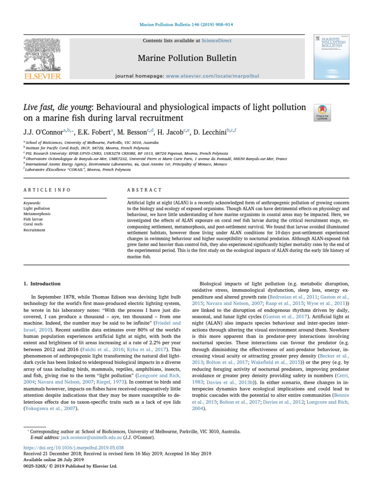 Behavioural and Physiological Impacts of Light Pollution | PDF ...