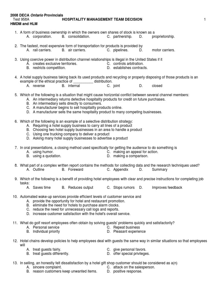 2008 DECA Ontario Provincials HMDM and HLM | PDF | Retail | Sales