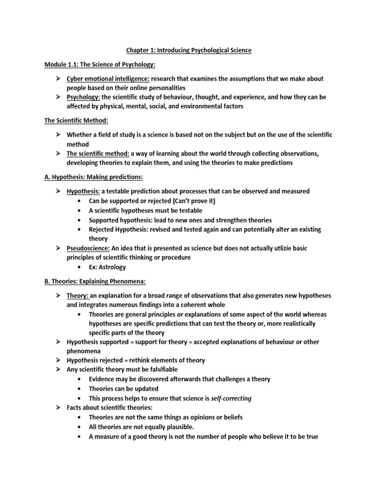 Psychology Notes | PDF | Scientific Method | Hypothesis