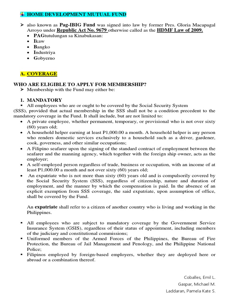 An Overview of the Home Development Mutual Fund (PagIBIG Fund) Membership Coverage