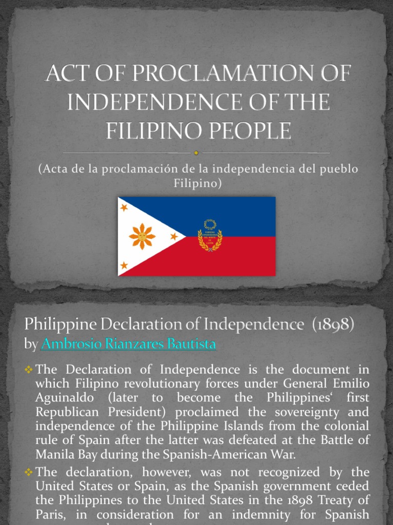 Act of Proclamation of Independence of The Filipino PDF Philippines