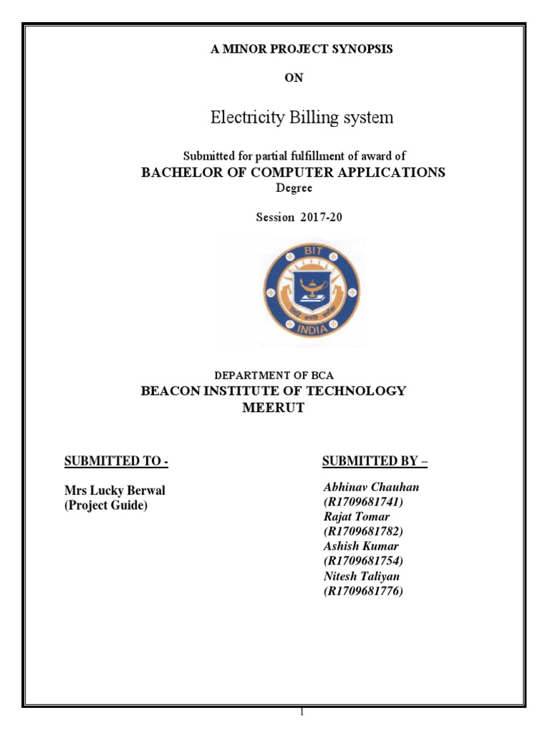 Electricity Billing System: Bachelor of Computer Applications | PDF ...