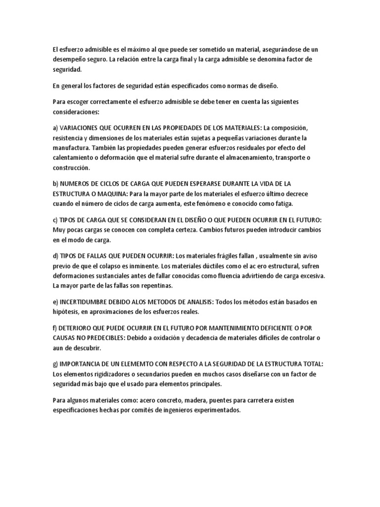 Esfuerzo admisible en materiales | PDF