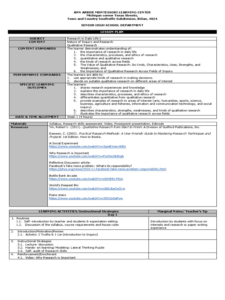 qualitative research lesson plan