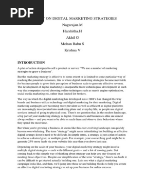 A Study On Digital Marketing Strategies Nagarajan M Harshitha H Akhil G Mohan Babu S Krishna V Digital Marketing Marketing