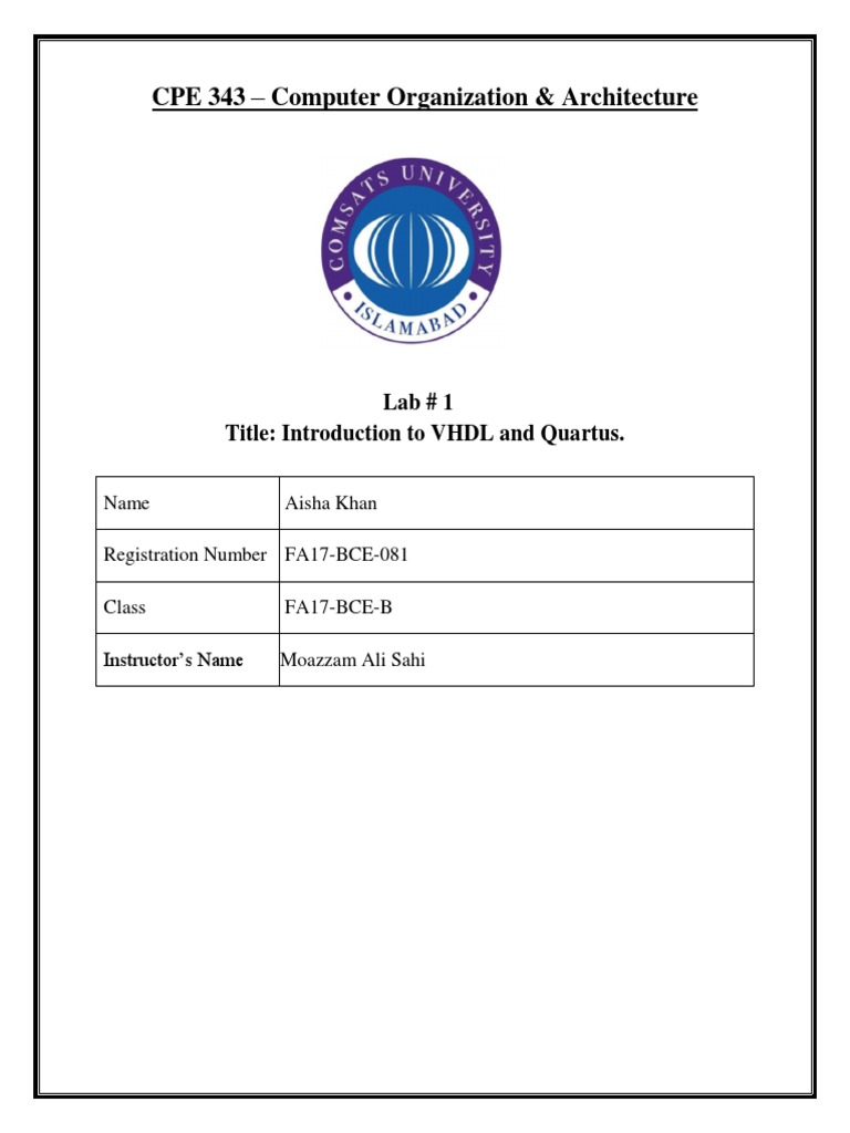 VHDL & Quartus Lab Intro | PDF | Computers