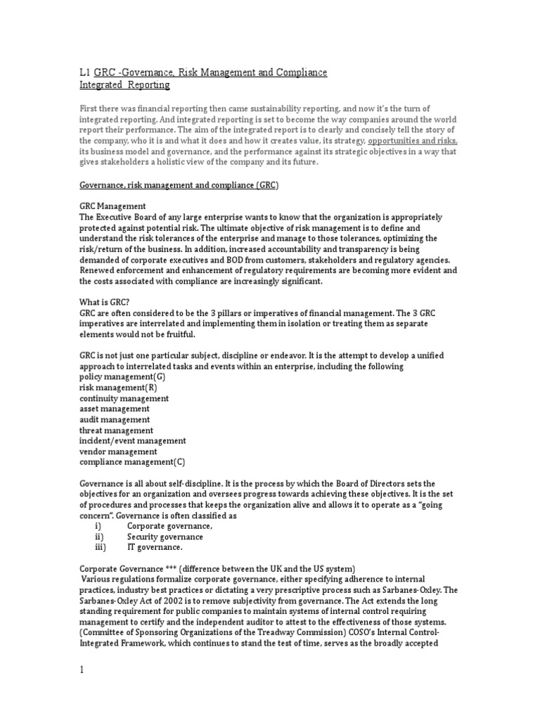 GRC and L8 Compliance Overview | PDF | Corporate Governance | Risk ...