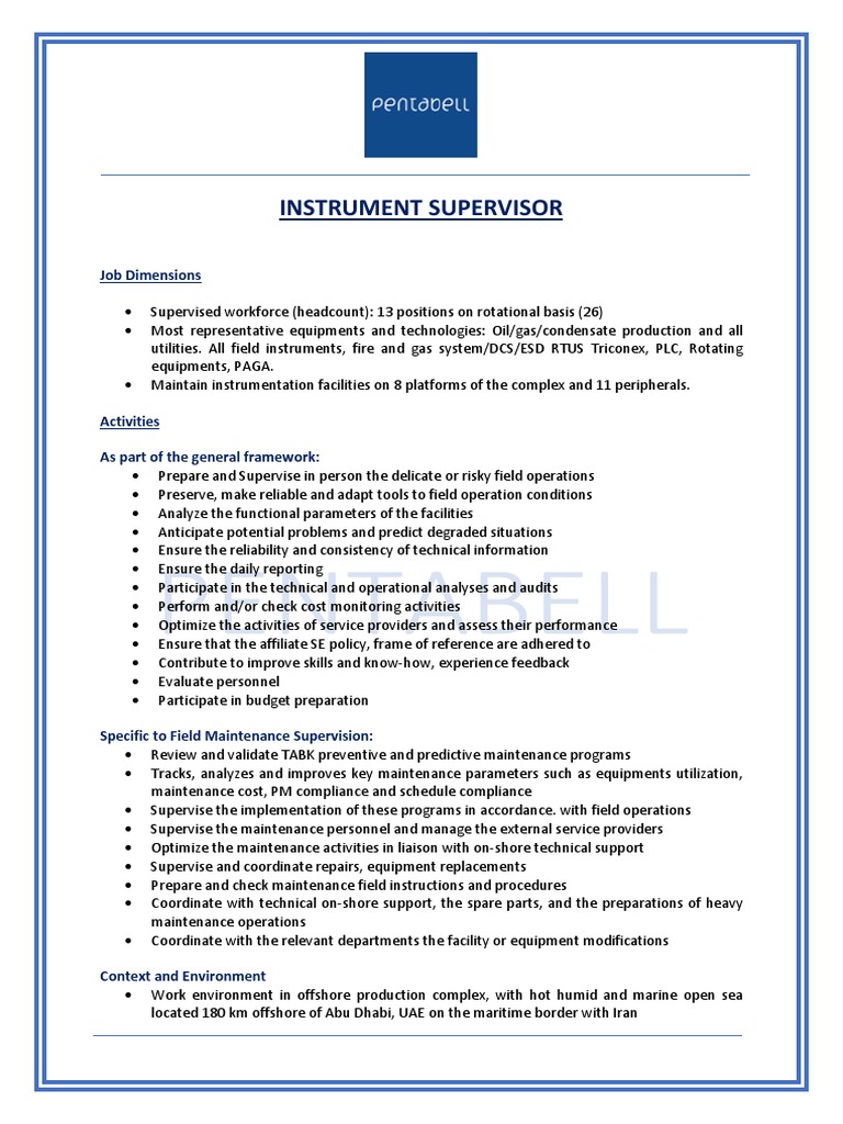 Instrument Supervisor JD PENTABELL (2584) | PDF | Reliability ...