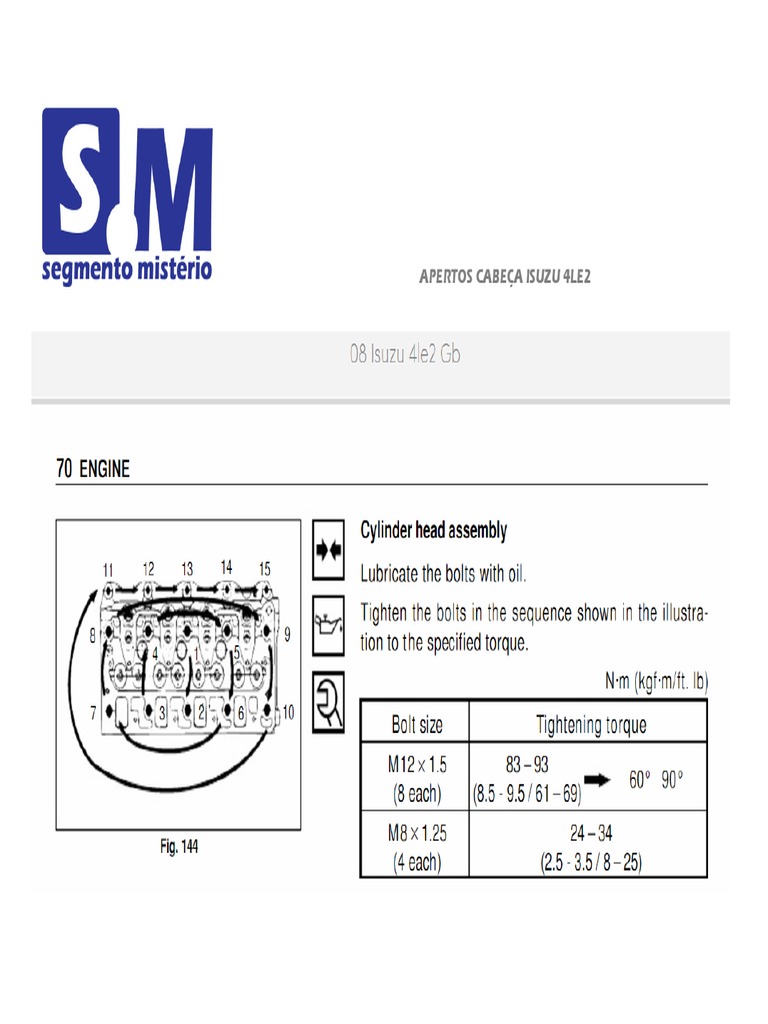 Head Bolt Torque Setting Isuzu 4LE2 PDF