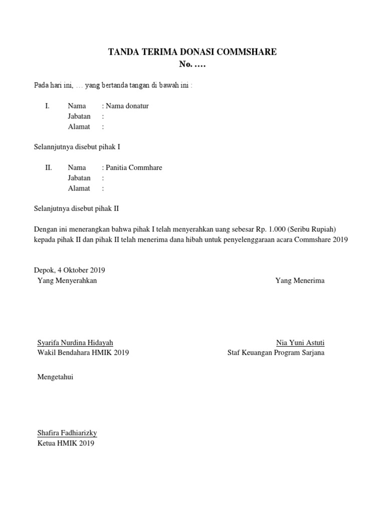 Surat Tanda Serah Terima Donatur Docx