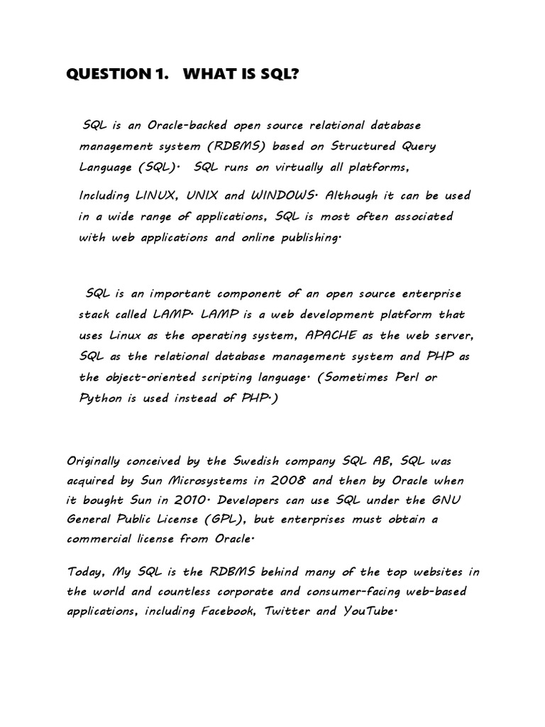 Question 1. What Is SQL? | PDF | My Sql | Databases