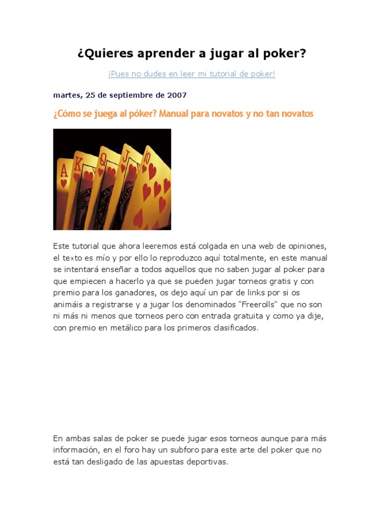 Aprende a jugar al poker: un tutorial completo para principiantes | PDF ...