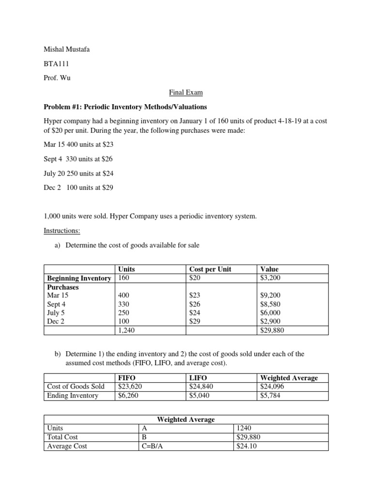 Final Exam | PDF | Debits And Credits | Cost Of Goods Sold