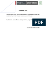 Comunicado Resultados Evaluación de Expedientes Convocatoria Contrato Docente 06 Plazas