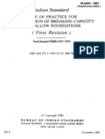 Indian Standard: Code of Practice For Determination of Breaking Capacity of Shallow Foundations (