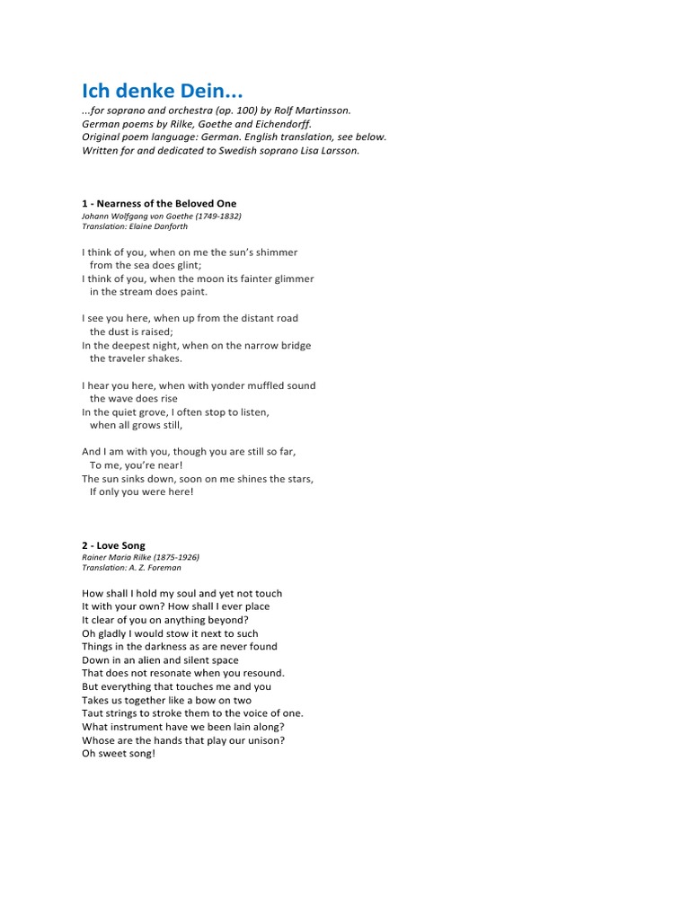 Goethe's Love Poems for Soprano | PDF