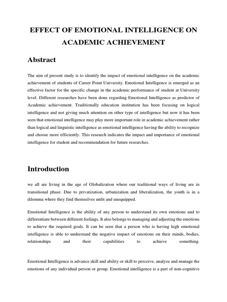 Emotional Intelligence's Impact on Academics | PDF | Emotional ...