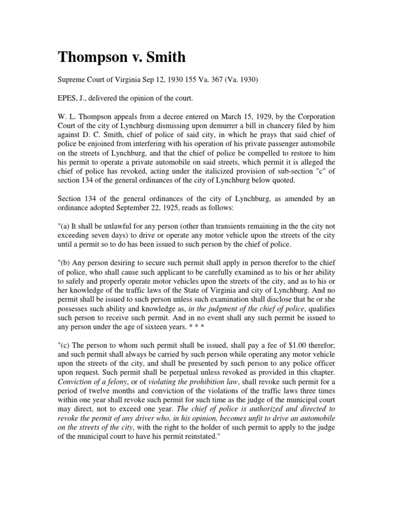 Thompson V Smith PDF Injunction Equity (Law)