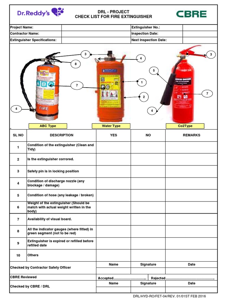 Fire Extinguisher Checklist Template