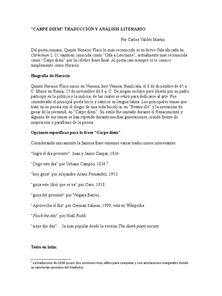 Análisis y traducción de "Carpe Diem" | PDF | Horacio | Poesía