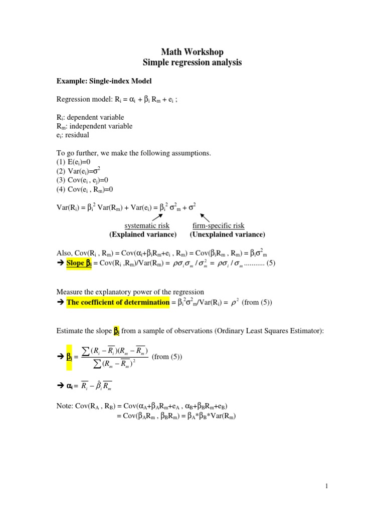 Simple Regression Analysis Workshop | PDF | Beta (Finance) | Regression ...