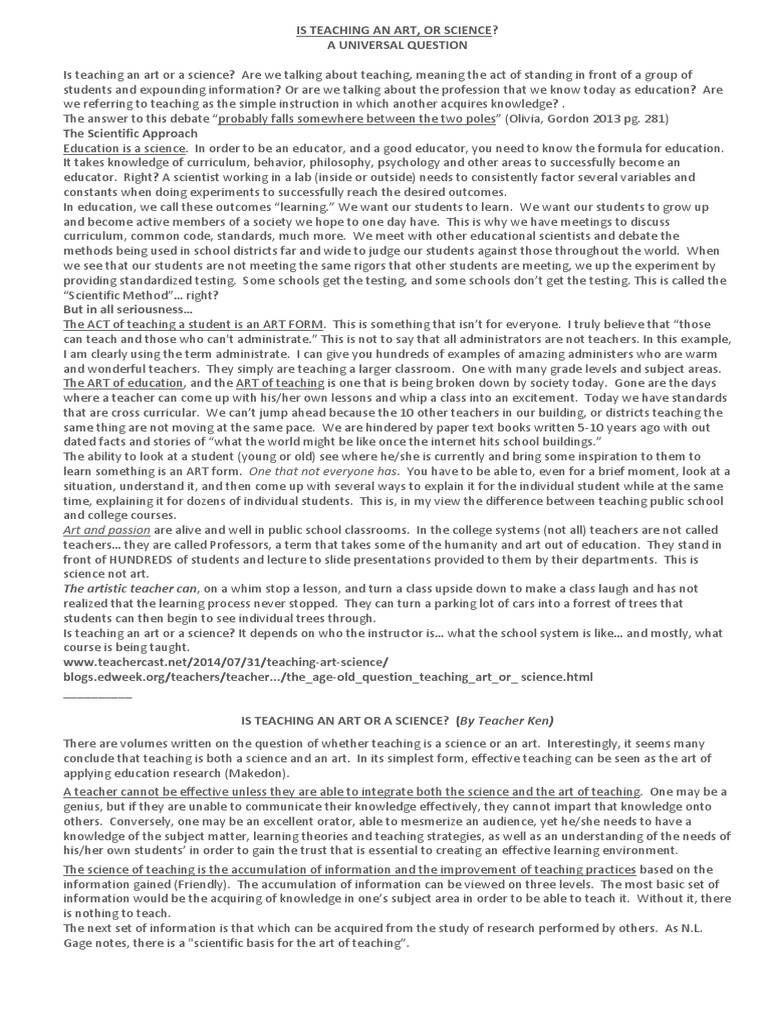 Teaching As An Art and Science Etc | PDF | Teachers | Science