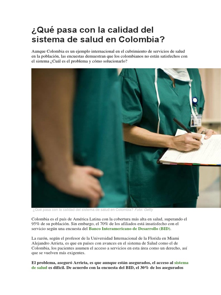 Qué Pasa Con La Calidad Del Sistema de Salud en Colombia | PDF ...