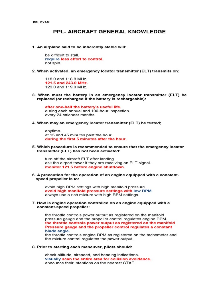 PPL Aircraft General Knowledge Review | PDF | Flight Control Surfaces ...