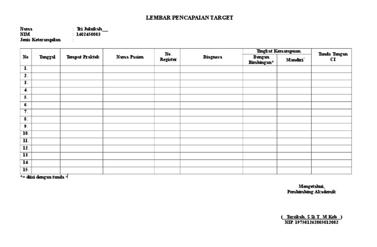 Lembar Pencapaian Target Keterampilan | PDF