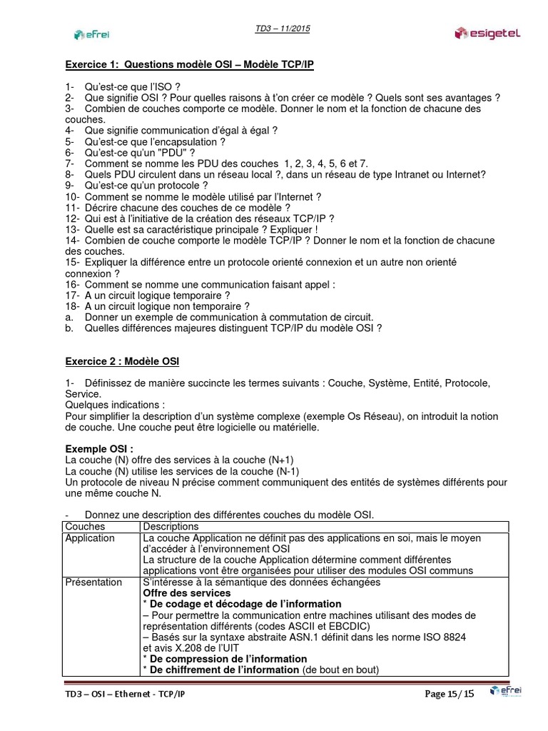 Corrige TD3 PDF | PDF | Modèle OSI | Protocoles Internet