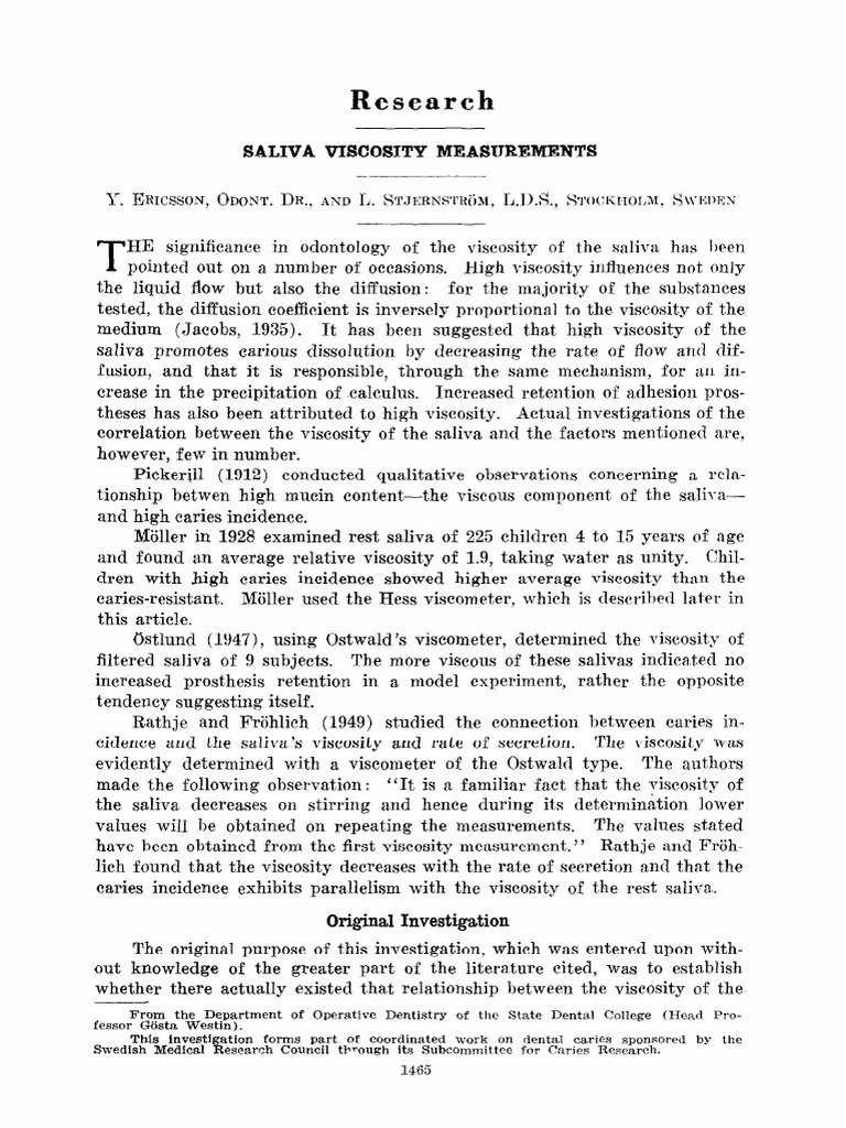 Saliva Viscosity Measurement PDF Saliva Viscosity