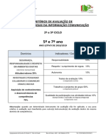 5º e 7º Ano: Critérios de Avaliação de Tic - Tecnologias Da Informação Comunicação 2º e 3º CICLO