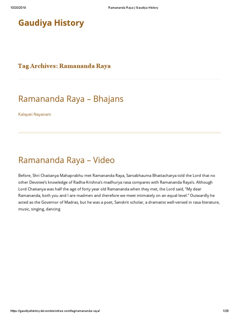 Ramananda Raya - Gaudiya History | PDF | Bhakti | Vaishnavism