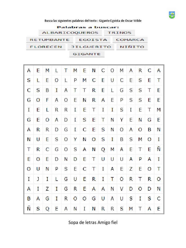 Sopa De Letras Libro El Ruisenor Y La Rosa