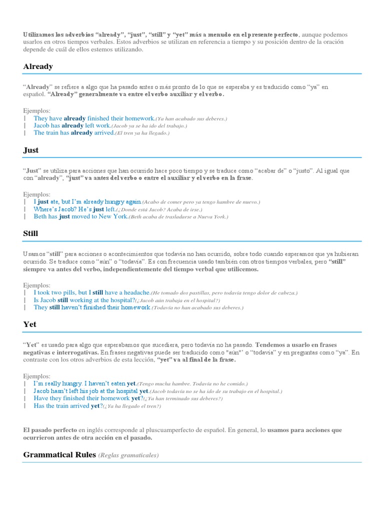 Uso de Adverbios en Tiempos Perfectos | PDF | Verbo | Adverbio