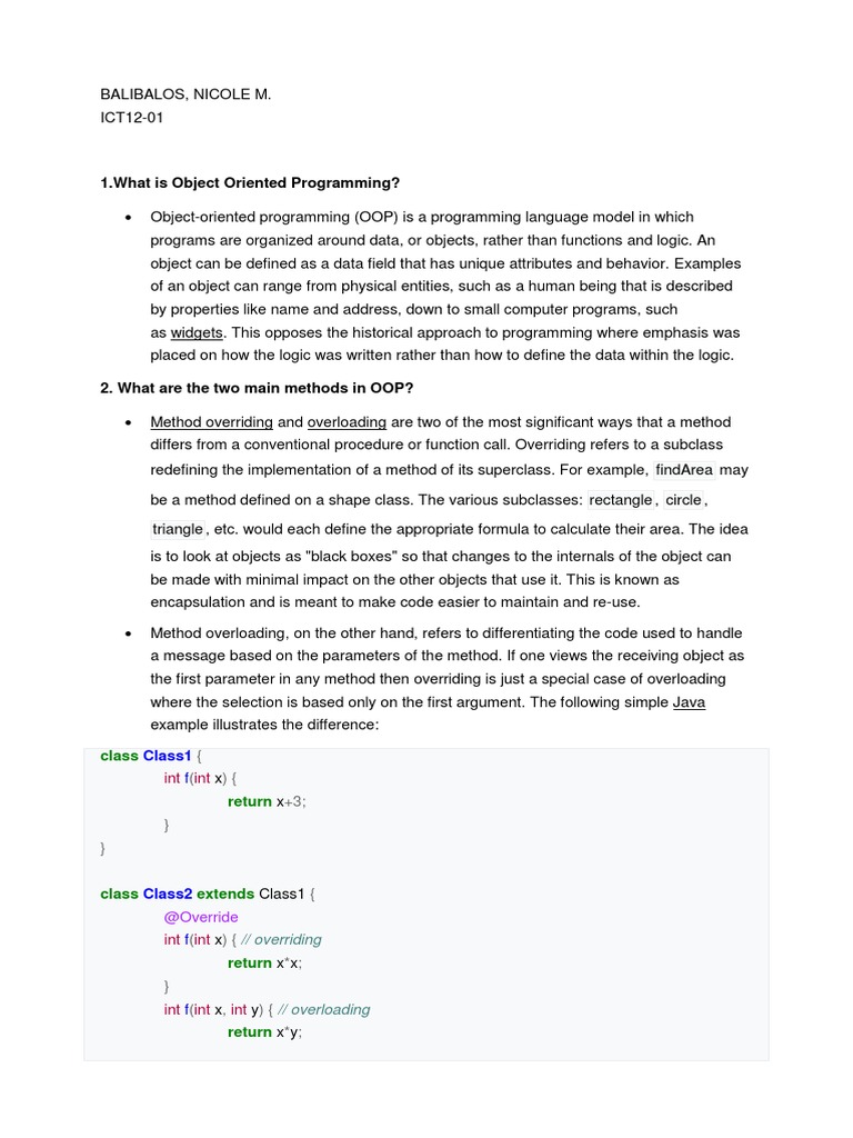 1.what Is Object Oriented Programming?: Class1 | PDF | Method (Computer ...