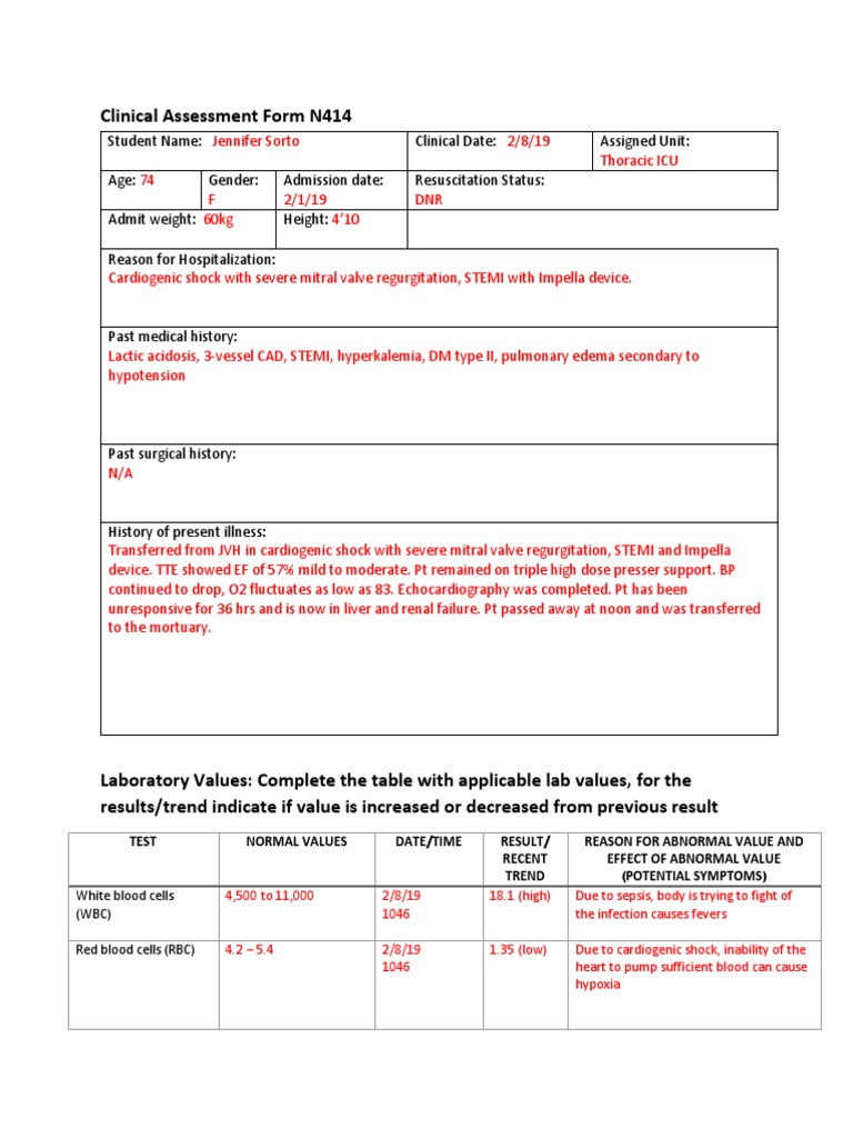 Clinical Assessment Form N414 | PDF | Myocardial Infarction | Shock ...