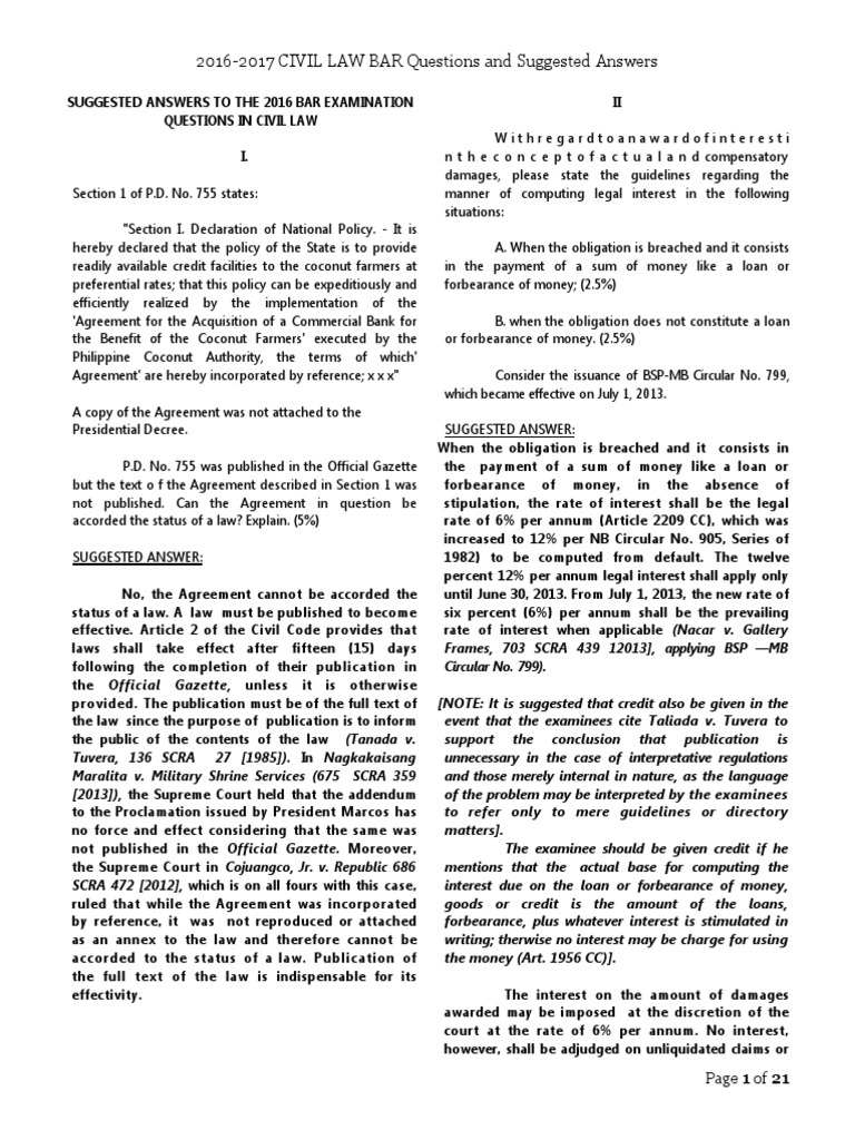 Civil Law Bar Questions and Answers PDF Mortgage Law Guarantee