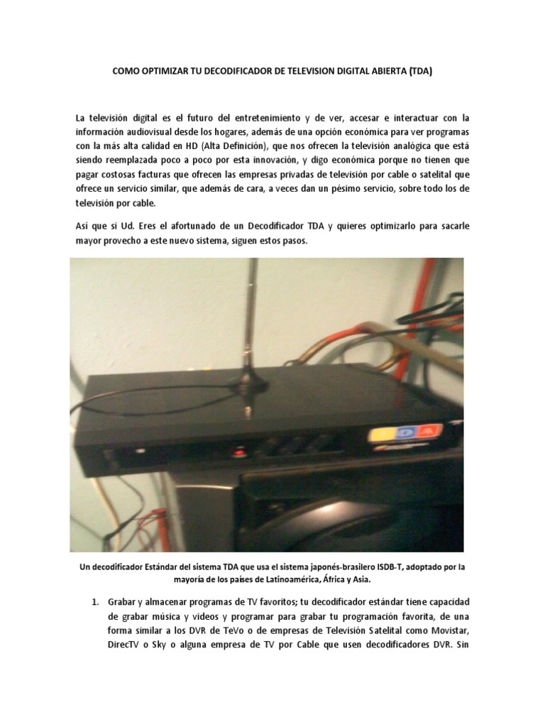 pastel motor Referéndum Como Optimizar Tu Decodificador de Television Digital Abierta PDF | PDF |  Televisión | Televisión digital