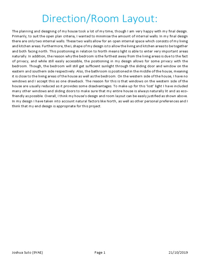 direction - room layout justification