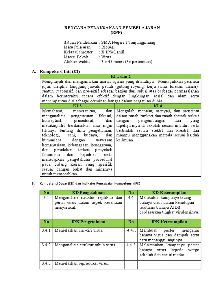 RPP. Virus Kelas X | PDF