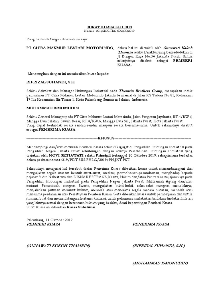 Contoh Surat Kuasa Khusus Pdf