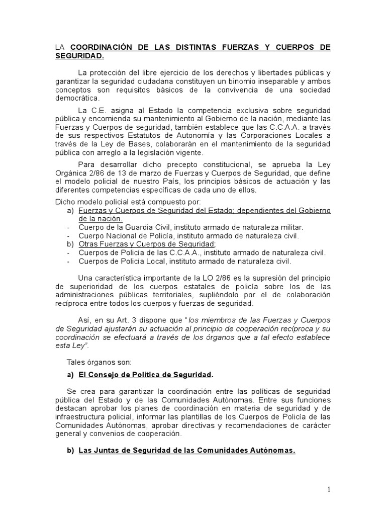 La Coordinacion de Las Fuerzas y Cuerpos de Seguridad | PDF | Policía ...