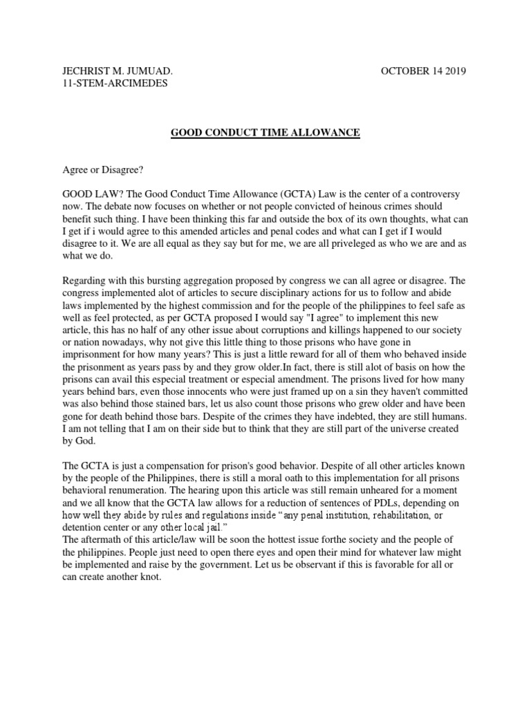 Good Conduct Time Allowance PDF Prison Criminal Justice